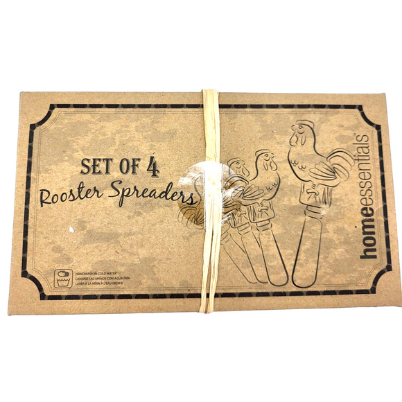 Home Essentials Turquoise Rooster Spreader Shabby Chic Set of 4 NEW Old Stock - Picture 5 of 8